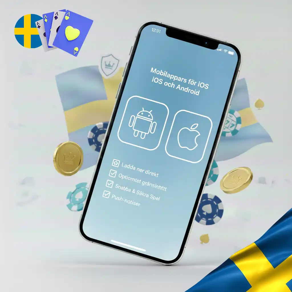 Två mobiltelefoner med appikoner för iOS och Android